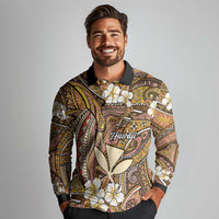 Personalised Hawaii Tribal Humpback Whale Long Sleeve Polo Shirt Melemele Hibiscus Seamless Pattern