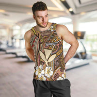 Personalised Hawaii Tribal Humpback Whale Men Tank Top Melemele Hibiscus Seamless Pattern LT9 Gold - Polynesian Pride