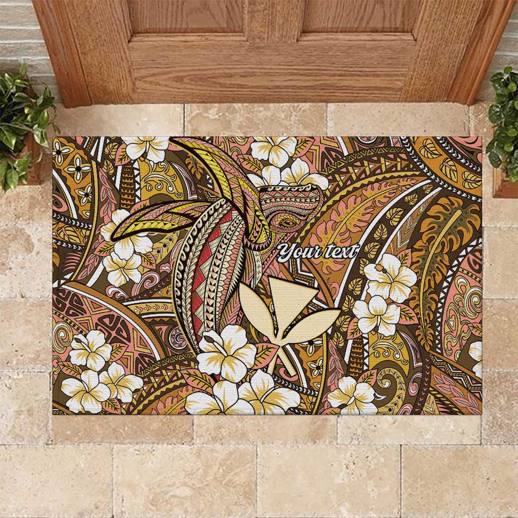 Personalised Hawaii Tribal Humpback Whale Rubber Doormat Melemele Hibiscus Seamless Pattern