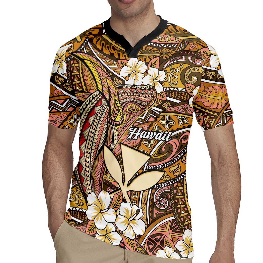 Personalised Hawaii Tribal Humpback Whale Rugby Jersey Melemele Hibiscus Seamless Pattern