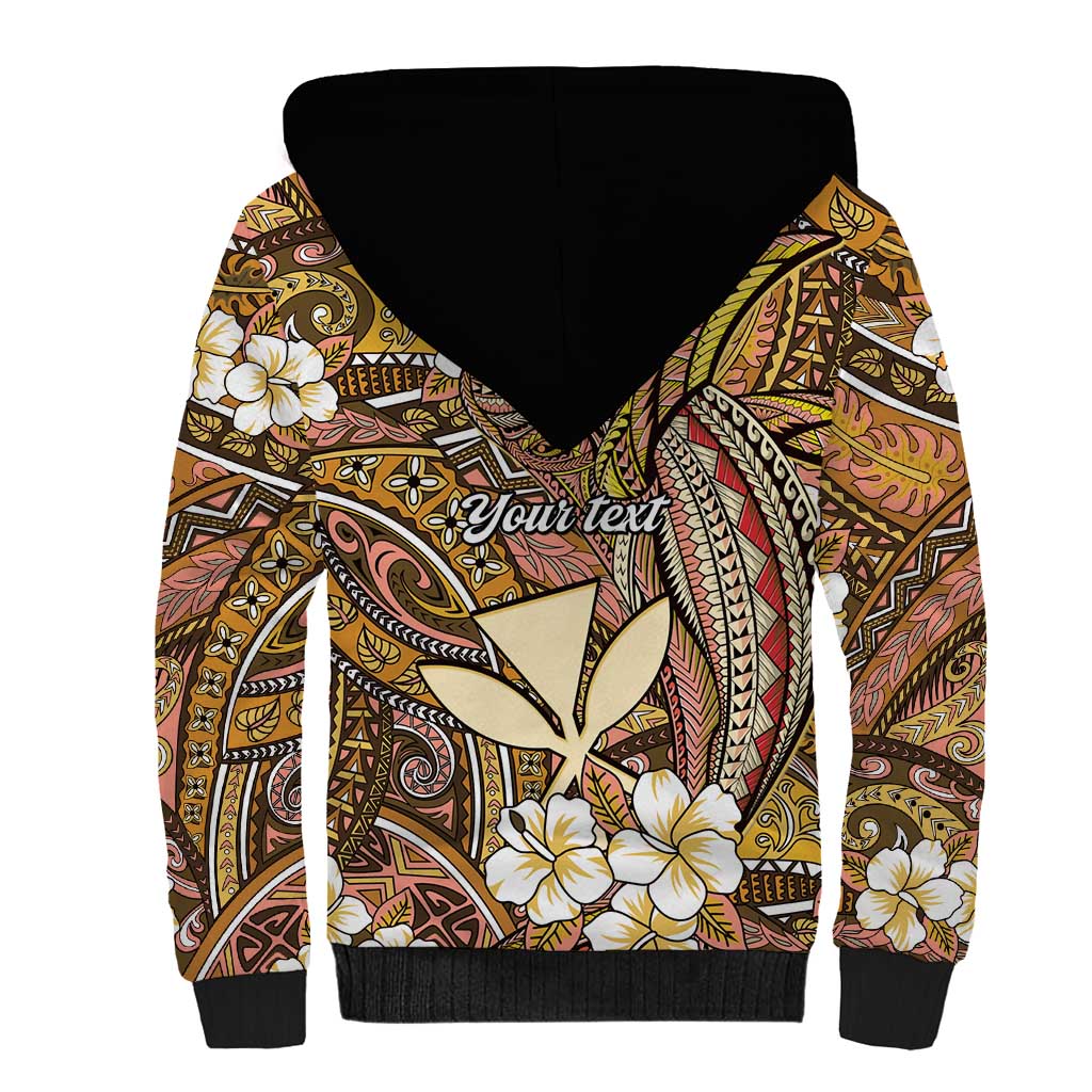 Personalised Hawaii Tribal Humpback Whale Sherpa Hoodie Melemele Hibiscus Seamless Pattern
