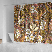 Personalised Hawaii Tribal Humpback Whale Shower Curtain Melemele Hibiscus Seamless Pattern