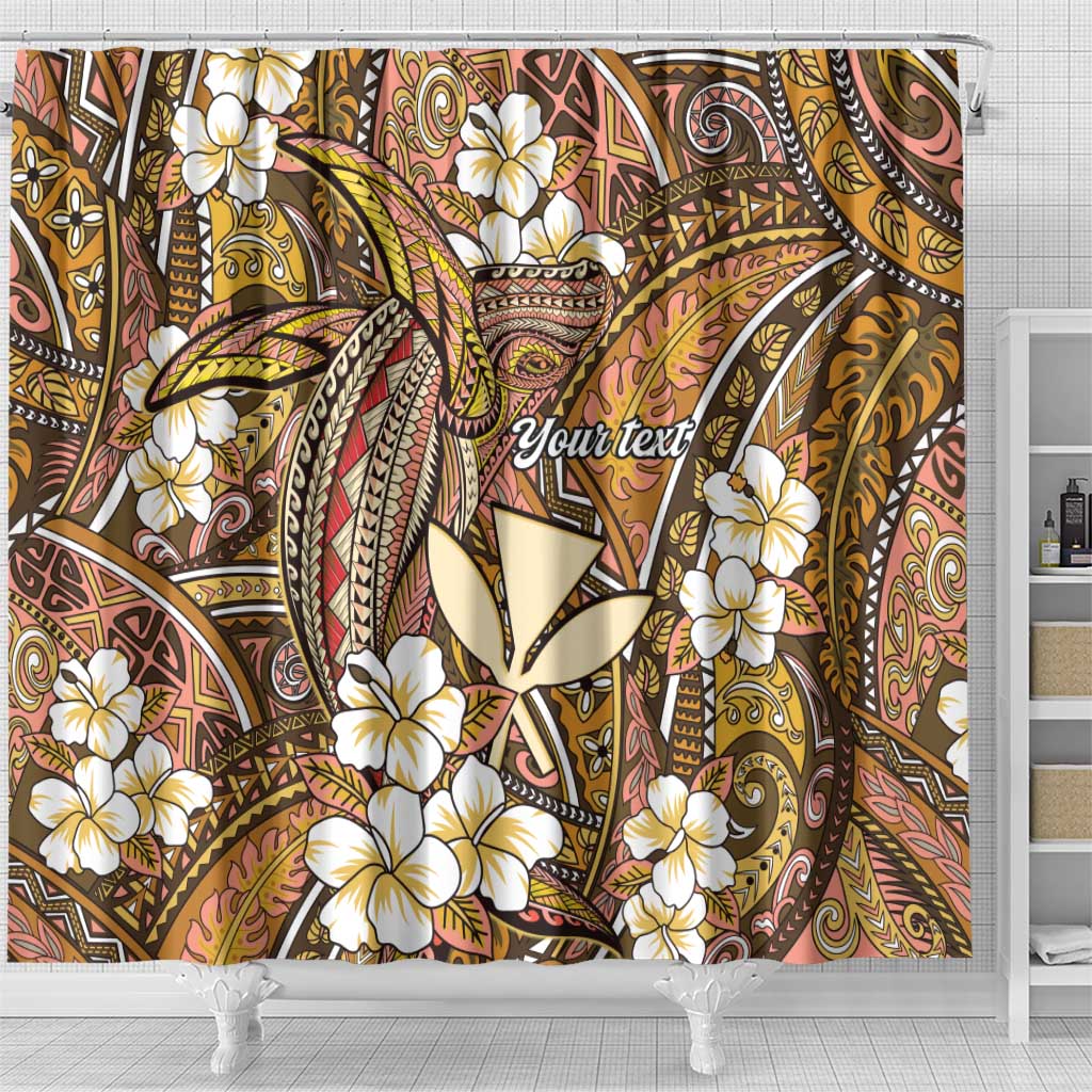 Personalised Hawaii Tribal Humpback Whale Shower Curtain Melemele Hibiscus Seamless Pattern