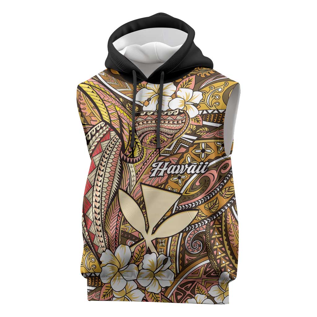 Personalised Hawaii Tribal Humpback Whale Sleeveless Hoodie Melemele Hibiscus Seamless Pattern