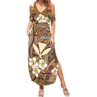 Personalised Hawaii Tribal Humpback Whale Summer Maxi Dress Melemele Hibiscus Seamless Pattern LT9 Women Gold - Polynesian Pride