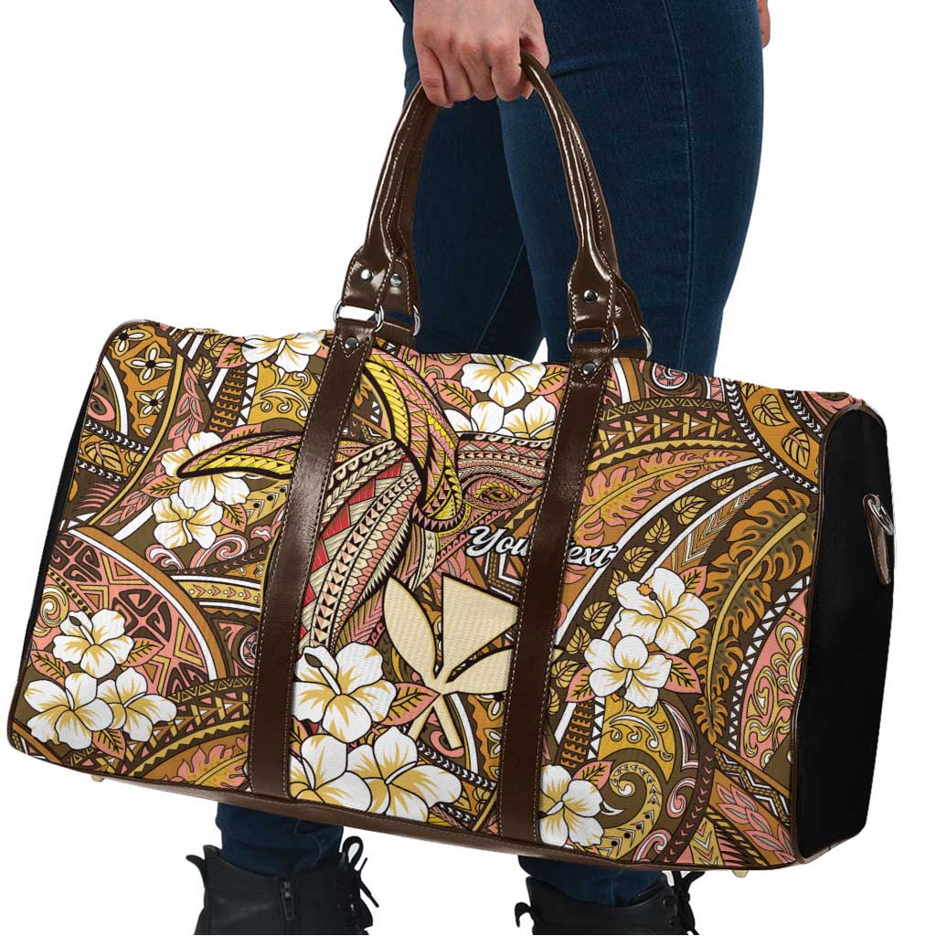 Personalised Hawaii Tribal Humpback Whale Travel Bag Melemele Hibiscus Seamless Pattern