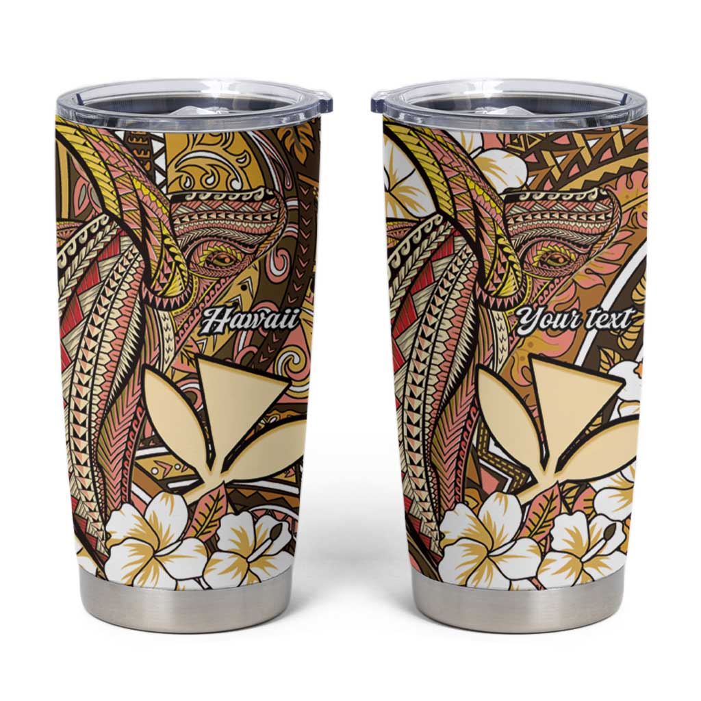 Personalised Hawaii Tribal Humpback Whale Tumbler Cup Melemele Hibiscus Seamless Pattern LT9 Gold - Polynesian Pride
