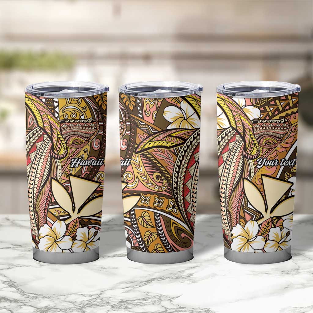 Personalised Hawaii Tribal Humpback Whale Tumbler Cup Melemele Hibiscus Seamless Pattern LT9 - Polynesian Pride
