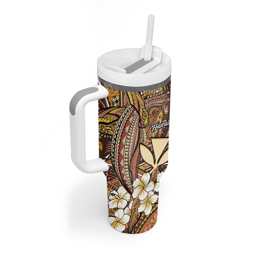 Personalised Hawaii Tribal Humpback Whale Tumbler With Handle Melemele Hibiscus Seamless Pattern LT9 - Polynesian Pride