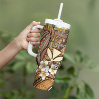 Personalised Hawaii Tribal Humpback Whale Tumbler With Handle Melemele Hibiscus Seamless Pattern LT9 - Polynesian Pride