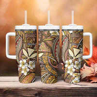 Personalised Hawaii Tribal Humpback Whale Tumbler With Handle Melemele Hibiscus Seamless Pattern LT9 - Polynesian Pride