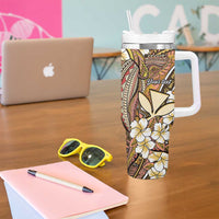 Personalised Hawaii Tribal Humpback Whale Tumbler With Handle Melemele Hibiscus Seamless Pattern LT9 - Polynesian Pride