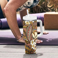 Personalised Hawaii Tribal Humpback Whale Tumbler With Handle Melemele Hibiscus Seamless Pattern LT9 - Polynesian Pride