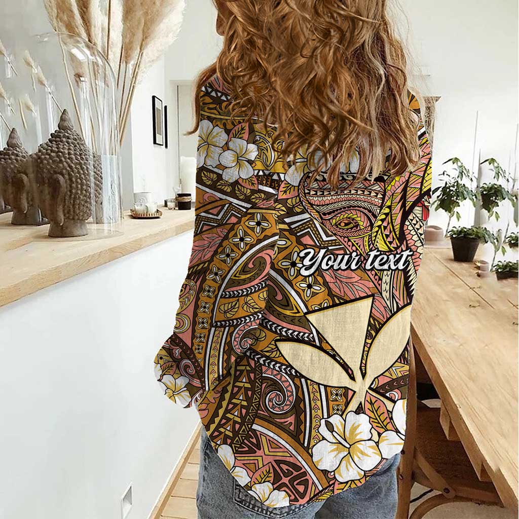 Personalised Hawaii Tribal Humpback Whale Women Casual Shirt Melemele Hibiscus Seamless Pattern