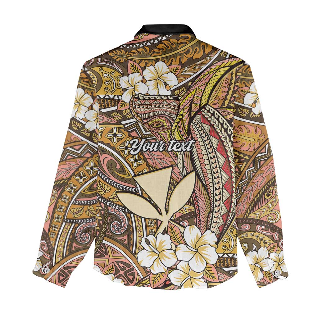 Personalised Hawaii Tribal Humpback Whale Women Casual Shirt Melemele Hibiscus Seamless Pattern