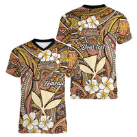 Personalised Hawaii Tribal Humpback Whale Women V-Neck T-Shirt Melemele Hibiscus Seamless Pattern LT9 - Polynesian Pride