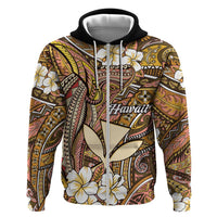 Personalised Hawaii Tribal Humpback Whale Zip Hoodie Melemele Hibiscus Seamless Pattern LT9 Zip Hoodie Gold - Polynesian Pride