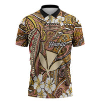 Personalised Hawaii Tribal Humpback Whale Zipper Polo Shirt Melemele Hibiscus Seamless Pattern