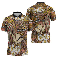 Personalised Hawaii Tribal Humpback Whale Zipper Polo Shirt Melemele Hibiscus Seamless Pattern