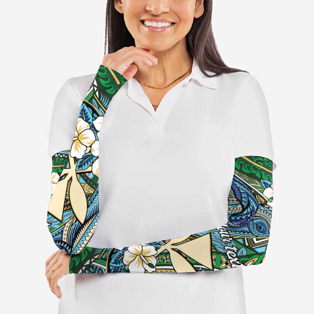 Personalised Hawaii Tribal Humpback Whale Arm Sleeves Omaomao Hibiscus Seamless Pattern