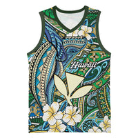 Personalised Hawaii Tribal Humpback Whale Basketball Jersey Omaomao Hibiscus Seamless Pattern LT9 Unisex Green - Polynesian Pride
