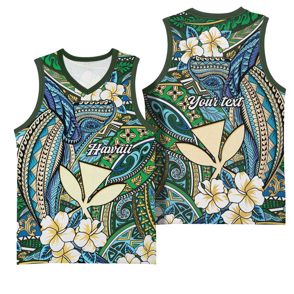 Personalised Hawaii Tribal Humpback Whale Basketball Jersey Omaomao Hibiscus Seamless Pattern LT9 - Polynesian Pride