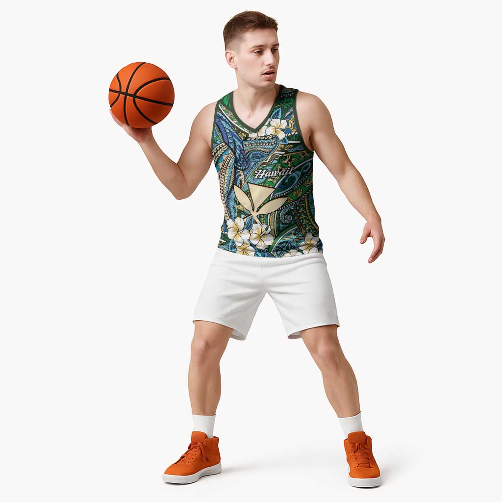 Personalised Hawaii Tribal Humpback Whale Basketball Jersey Omaomao Hibiscus Seamless Pattern LT9 - Polynesian Pride
