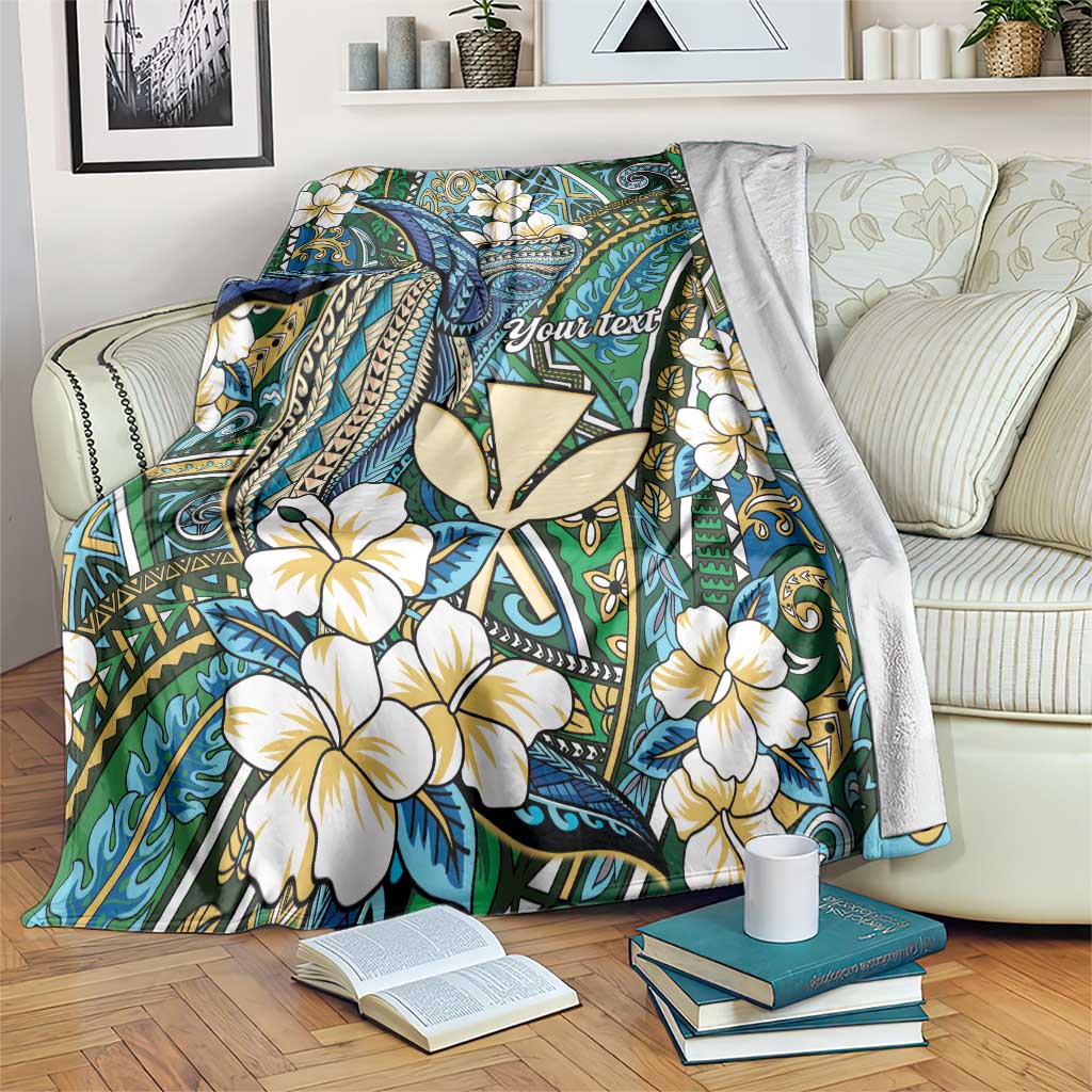 Personalised Hawaii Tribal Humpback Whale Blanket Omaomao Hibiscus Seamless Pattern