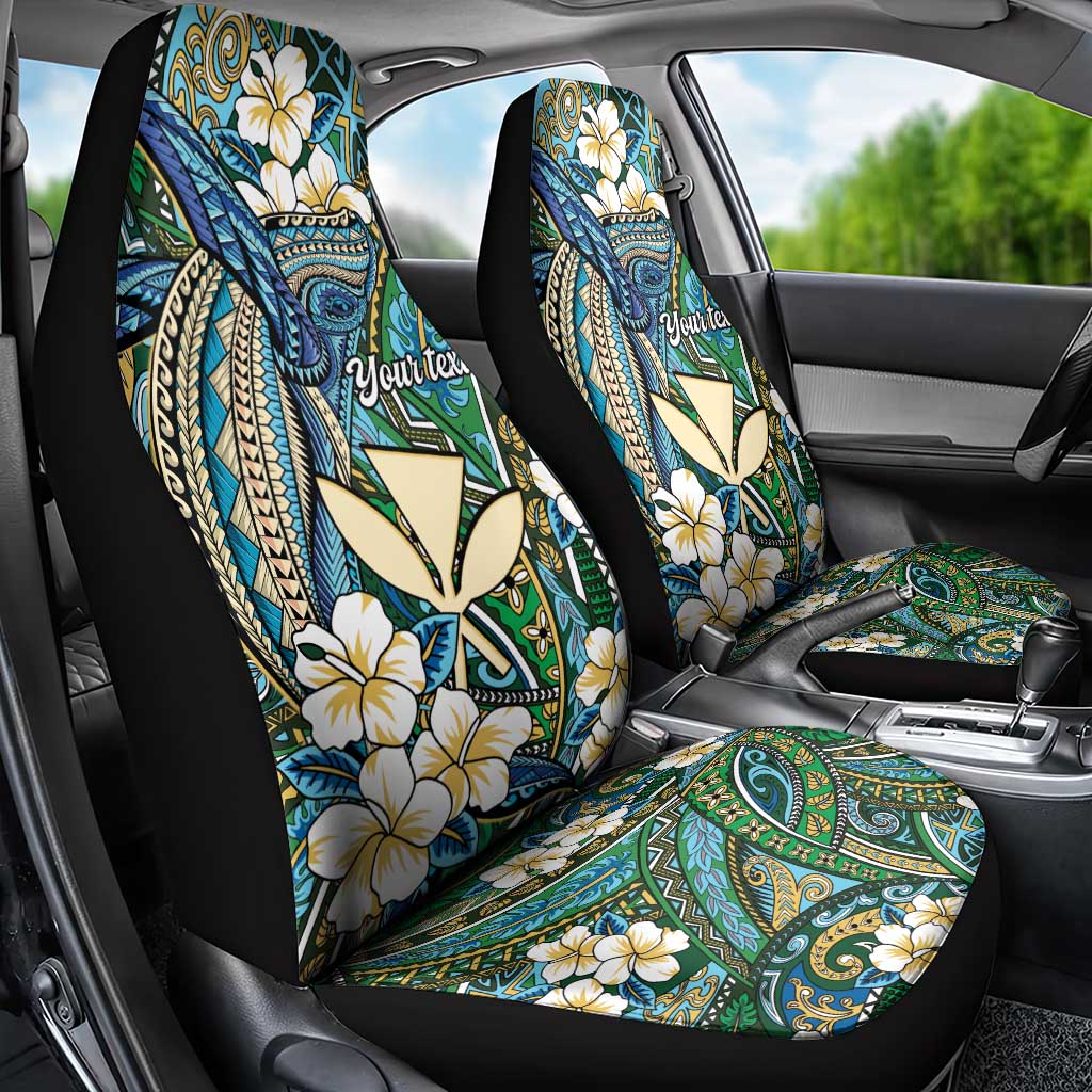 Personalised Hawaii Tribal Humpback Whale Car Seat Cover Omaomao Hibiscus Seamless Pattern