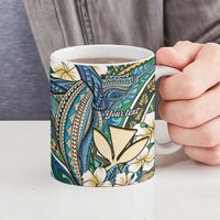 Personalised Hawaii Tribal Humpback Whale Ceramic Mug Omaomao Hibiscus Seamless Pattern