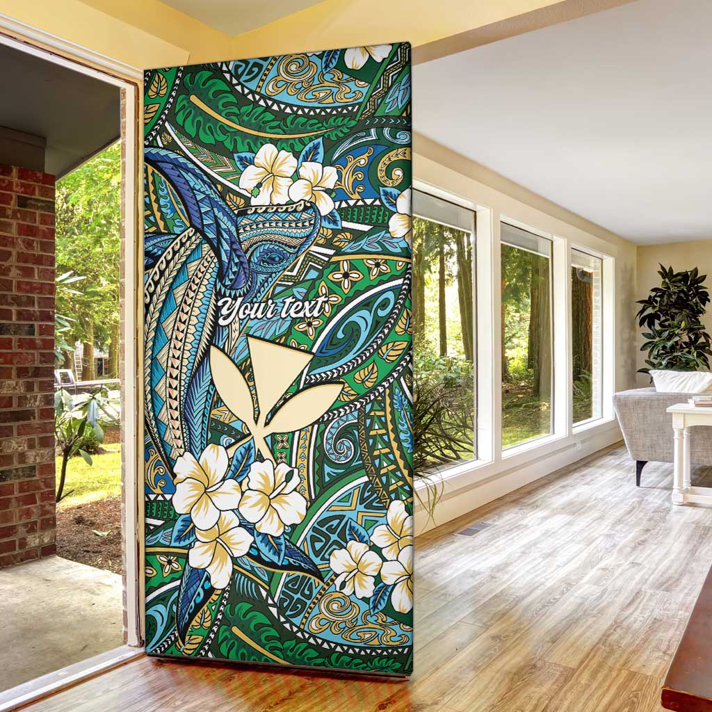Personalised Hawaii Tribal Humpback Whale Door Cover Omaomao Hibiscus Seamless Pattern LT9 - Polynesian Pride