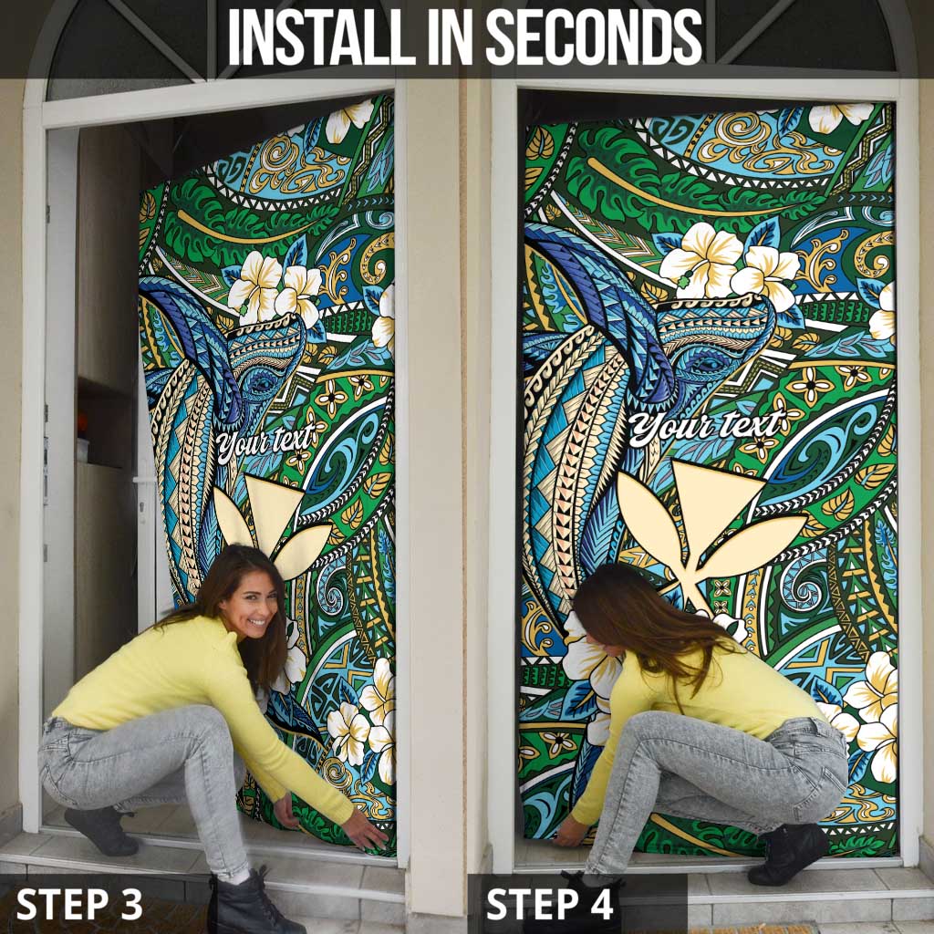 Personalised Hawaii Tribal Humpback Whale Door Cover Omaomao Hibiscus Seamless Pattern LT9 - Polynesian Pride