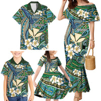 Personalised Hawaii Tribal Humpback Whale Family Matching Mermaid Dress and Hawaiian Shirt Omaomao Hibiscus Seamless Pattern