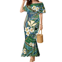 Personalised Hawaii Tribal Humpback Whale Family Matching Mermaid Dress and Hawaiian Shirt Omaomao Hibiscus Seamless Pattern