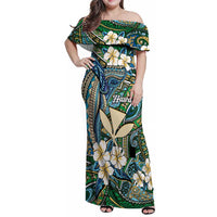 Personalised Hawaii Tribal Humpback Whale Family Matching Off Shoulder Maxi Dress and Hawaiian Shirt Omaomao Hibiscus Seamless Pattern