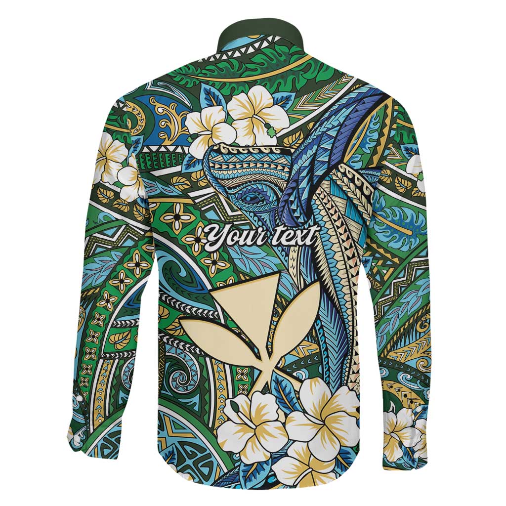 Personalised Hawaii Tribal Humpback Whale Family Matching Short Sleeve Bodycon Dress and Hawaiian Shirt Omaomao Hibiscus Seamless Pattern