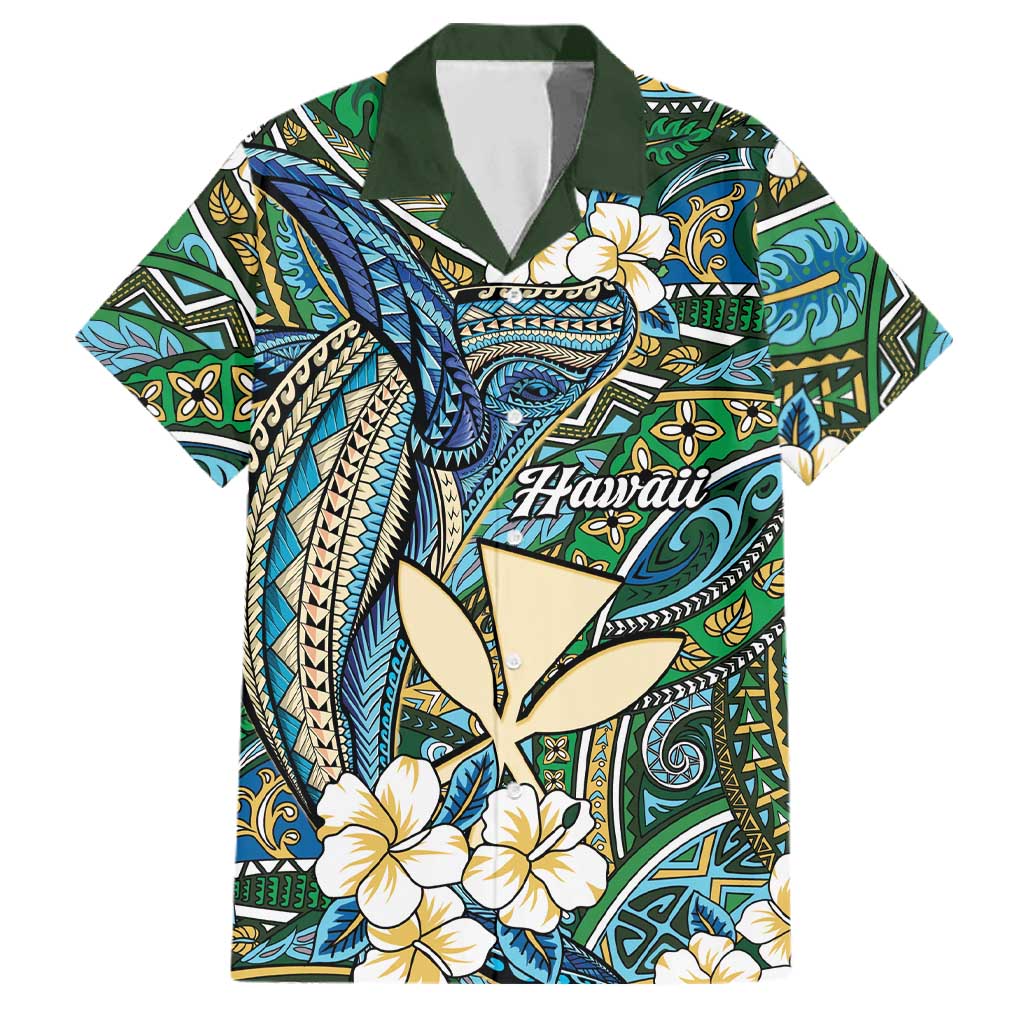 Personalised Hawaii Tribal Humpback Whale Family Matching Summer Maxi Dress and Hawaiian Shirt Omaomao Hibiscus Seamless Pattern