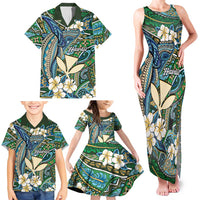 Personalised Hawaii Tribal Humpback Whale Family Matching Tank Maxi Dress and Hawaiian Shirt Omaomao Hibiscus Seamless Pattern