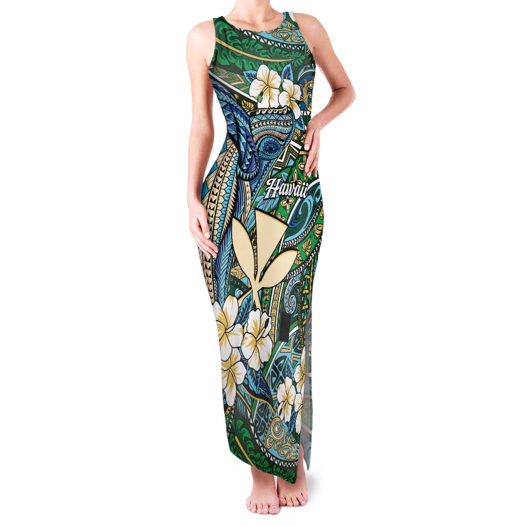 Personalised Hawaii Tribal Humpback Whale Family Matching Tank Maxi Dress and Hawaiian Shirt Omaomao Hibiscus Seamless Pattern