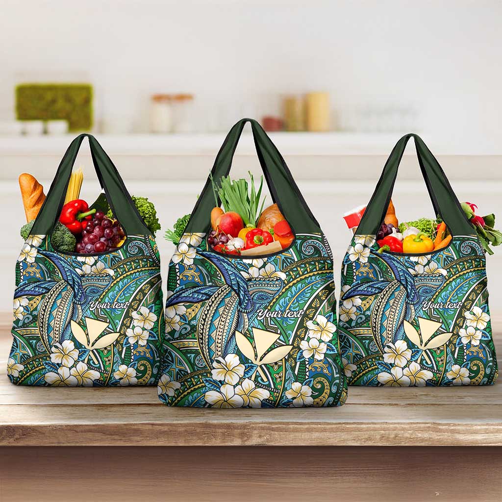 Personalised Hawaii Tribal Humpback Whale Grocery Bag Omaomao Hibiscus Seamless Pattern