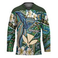 Personalised Hawaii Tribal Humpback Whale Hockey Jersey Omaomao Hibiscus Seamless Pattern LT9 Unisex Green - Polynesian Pride