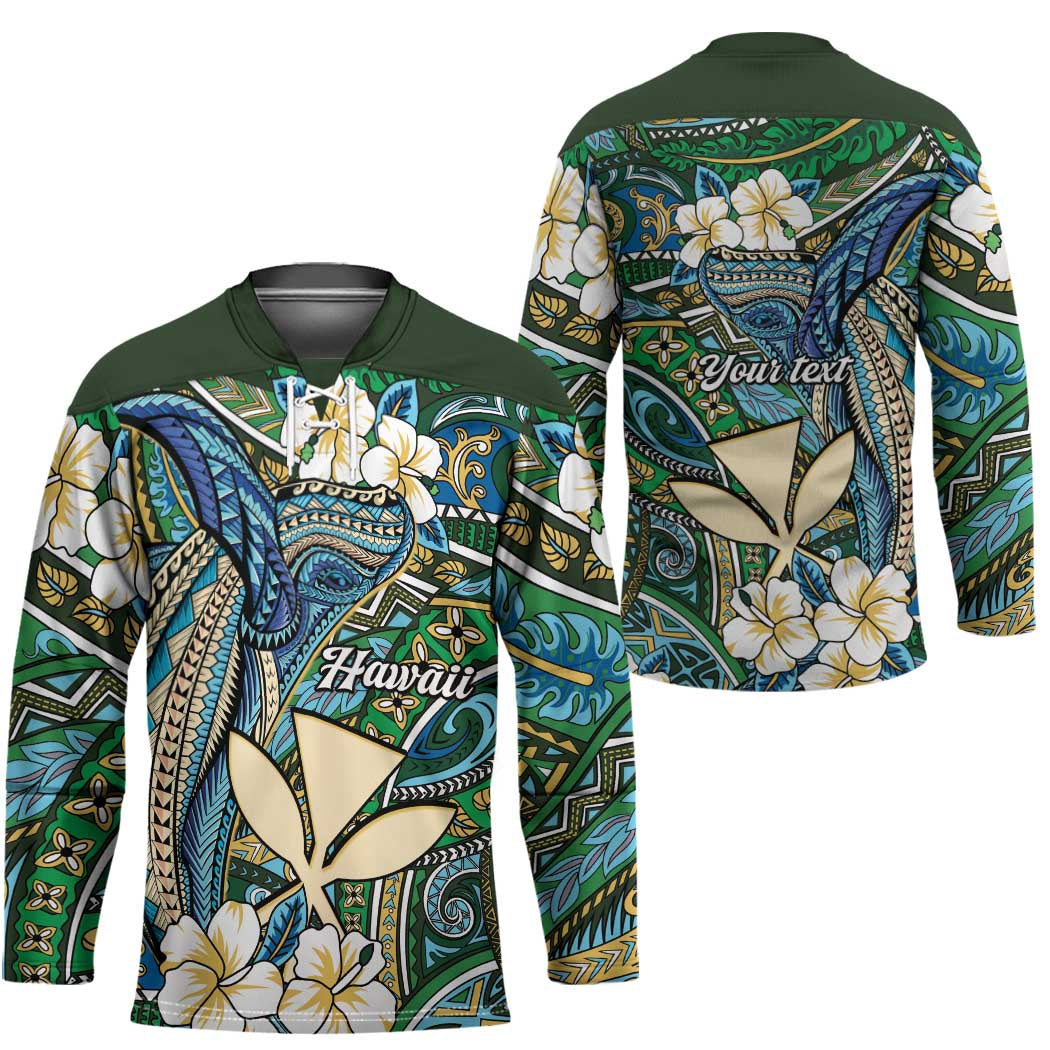Personalised Hawaii Tribal Humpback Whale Hockey Jersey Omaomao Hibiscus Seamless Pattern LT9 - Polynesian Pride