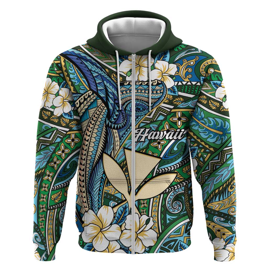 Personalised Hawaii Tribal Humpback Whale Hoodie Omaomao Hibiscus Seamless Pattern