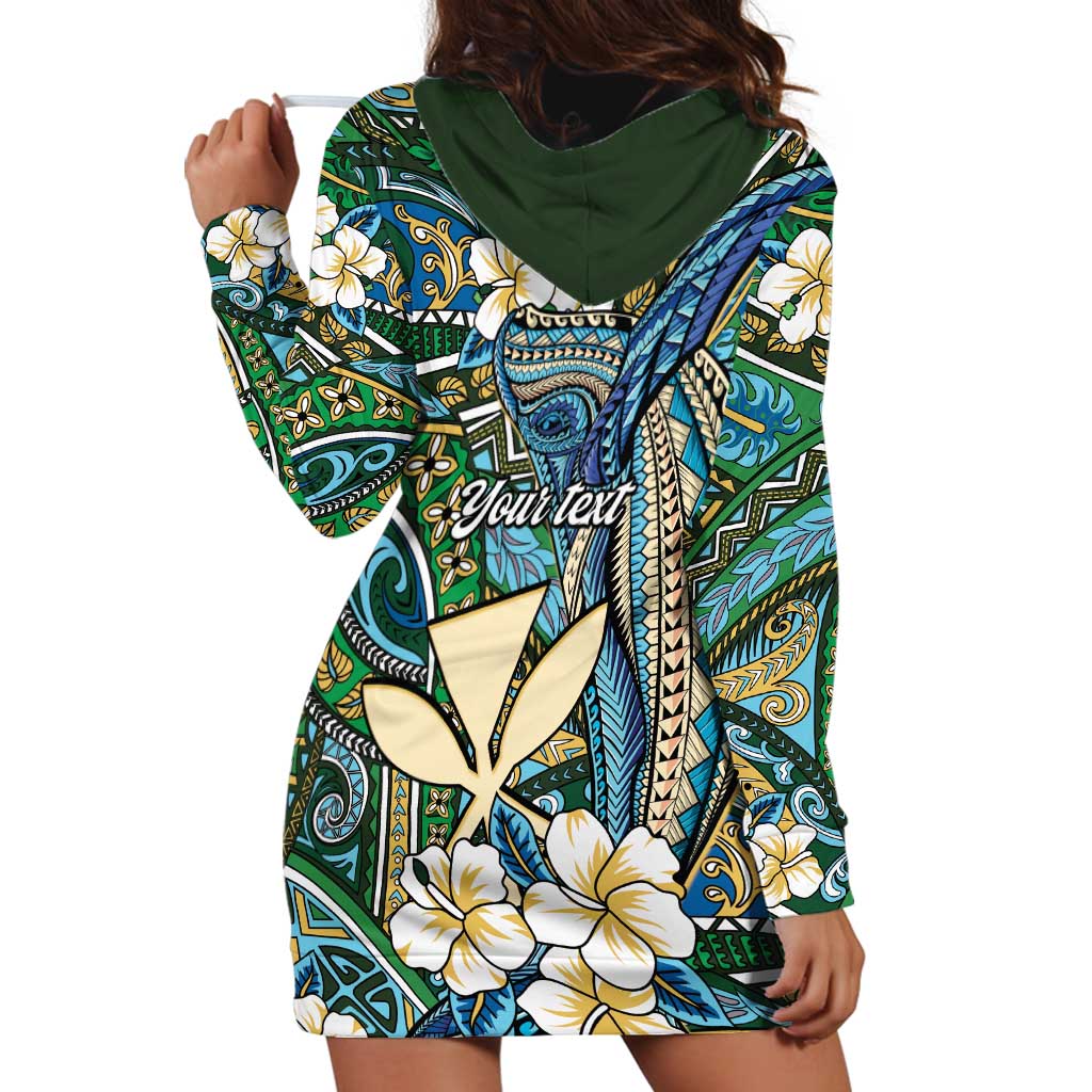Personalised Hawaii Tribal Humpback Whale Hoodie Dress Omaomao Hibiscus Seamless Pattern
