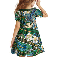 Personalised Hawaii Tribal Humpback Whale Kid Short Sleeve Dress Omaomao Hibiscus Seamless Pattern LT9 - Polynesian Pride
