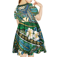 Personalised Hawaii Tribal Humpback Whale Kid Short Sleeve Dress Omaomao Hibiscus Seamless Pattern LT9 - Polynesian Pride