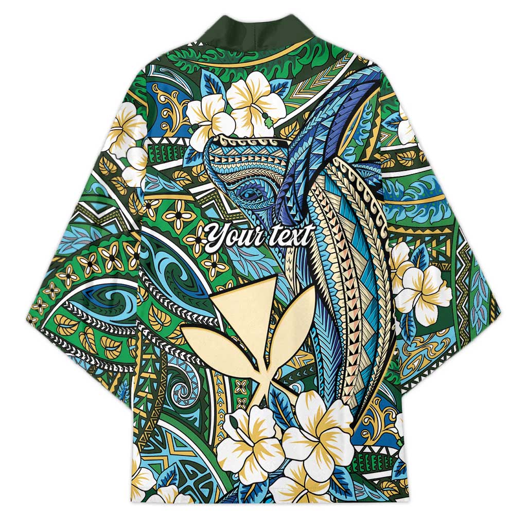 Personalised Hawaii Tribal Humpback Whale Kimono Omaomao Hibiscus Seamless Pattern