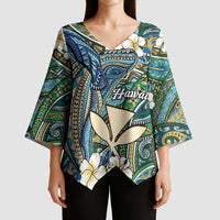 Personalised Hawaii Tribal Humpback Whale Kimono Sleeve Blouse Omaomao Hibiscus Seamless Pattern LT9 - Polynesian Pride
