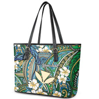 Personalised Hawaii Tribal Humpback Whale Leather Tote Bag Omaomao Hibiscus Seamless Pattern LT9 - Polynesian Pride