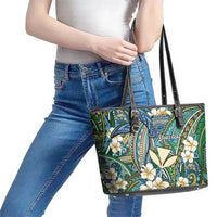 Personalised Hawaii Tribal Humpback Whale Leather Tote Bag Omaomao Hibiscus Seamless Pattern LT9 - Polynesian Pride